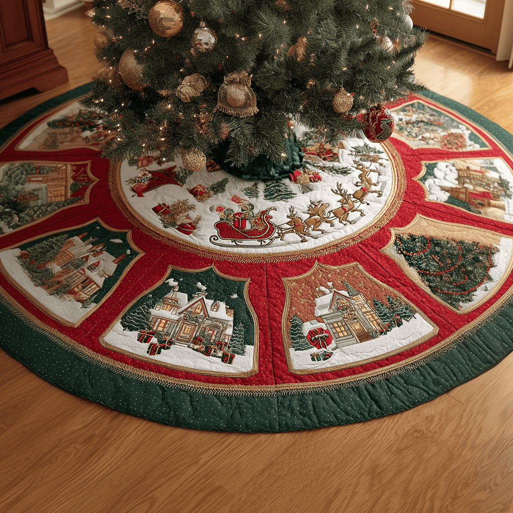 Cozy Night Christmas Quilted Tree Skirt Holiday Decorations Unique Christmas Presents