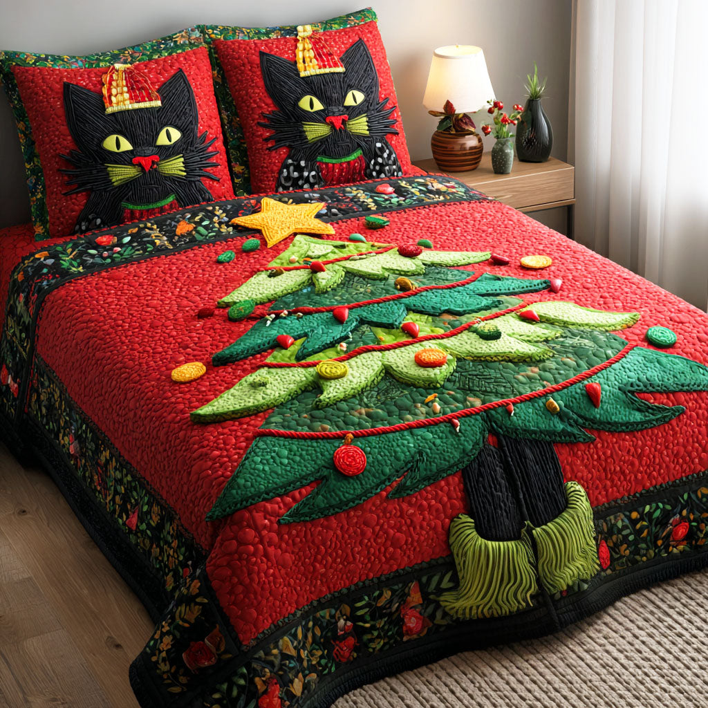 Cozy Noel Cat Quilted Bedding Set Christmas Bedding Duvet Cover Black Cat Christmas Gifts