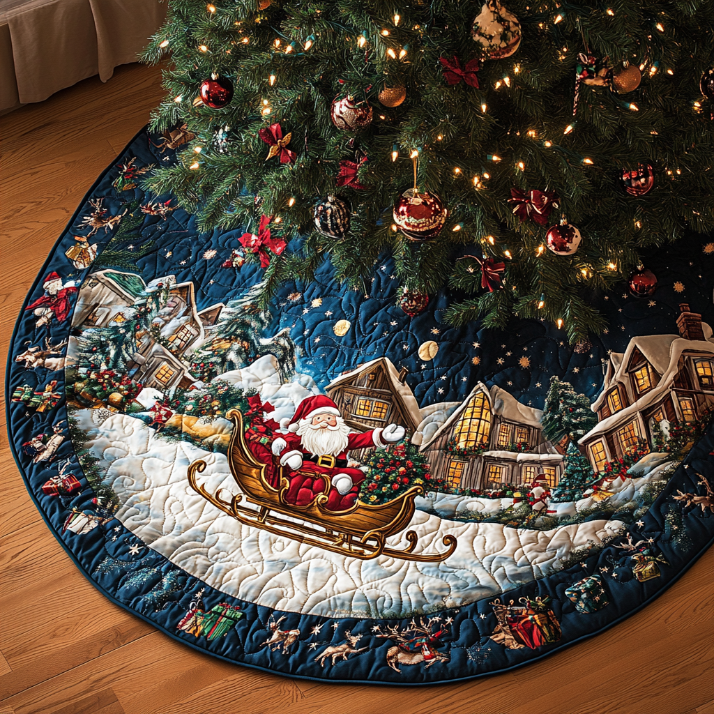 Cozy Noel Christmas Quilted Tree Skirt Christmas Tree Base Cover Xmas Gift For Whole Family