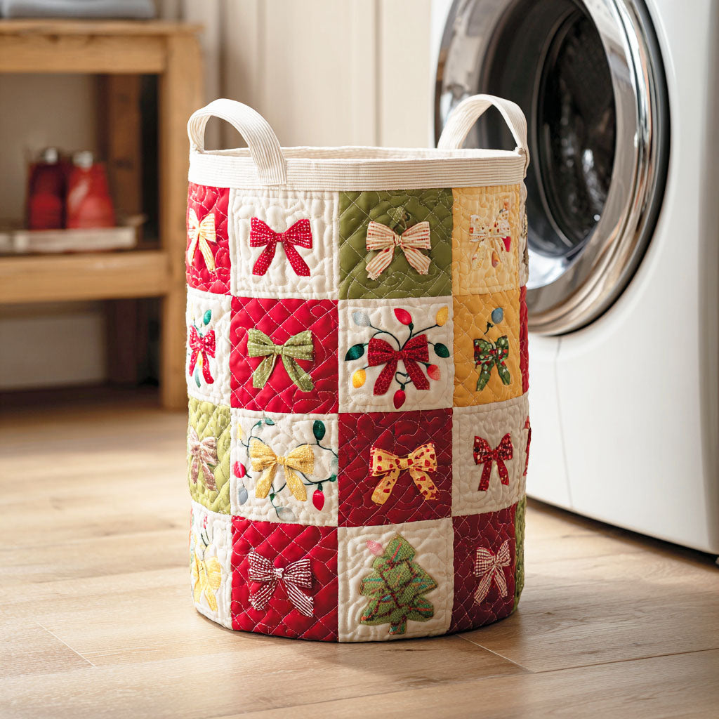 Cozy Noel Ribbon Quilted Laundry Basket Modern Quilted Laundry Basket Gift for Stylish Homes