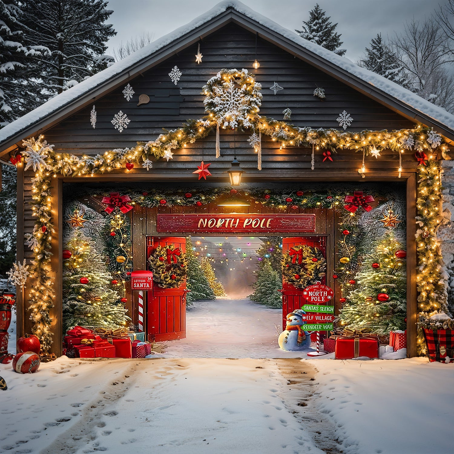 Cozy North Pole Christmas Garage Door Banner Xmas Decor Best Gifts For Christmas
