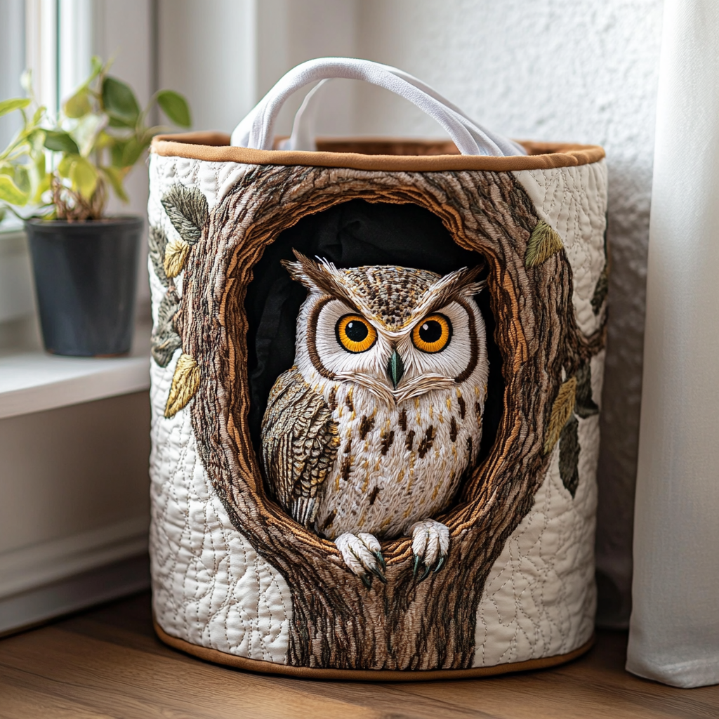 Cozy Owl Quilted Laundry Basket Holiday Favorite Gift