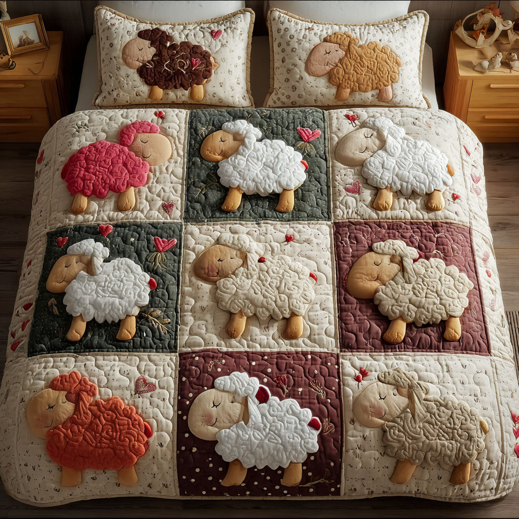 Cozy Pastures Quilted Bedding Set Xmas Holiday Duvet Cover Set Black Sheep Gift Set