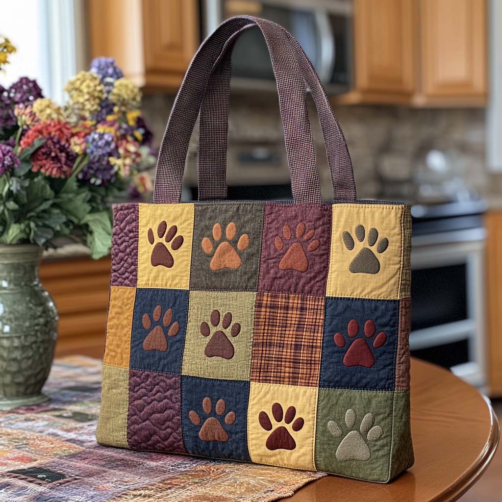 Cozy Paw Squares Quilted Tote Bag Dog Themed Gifts