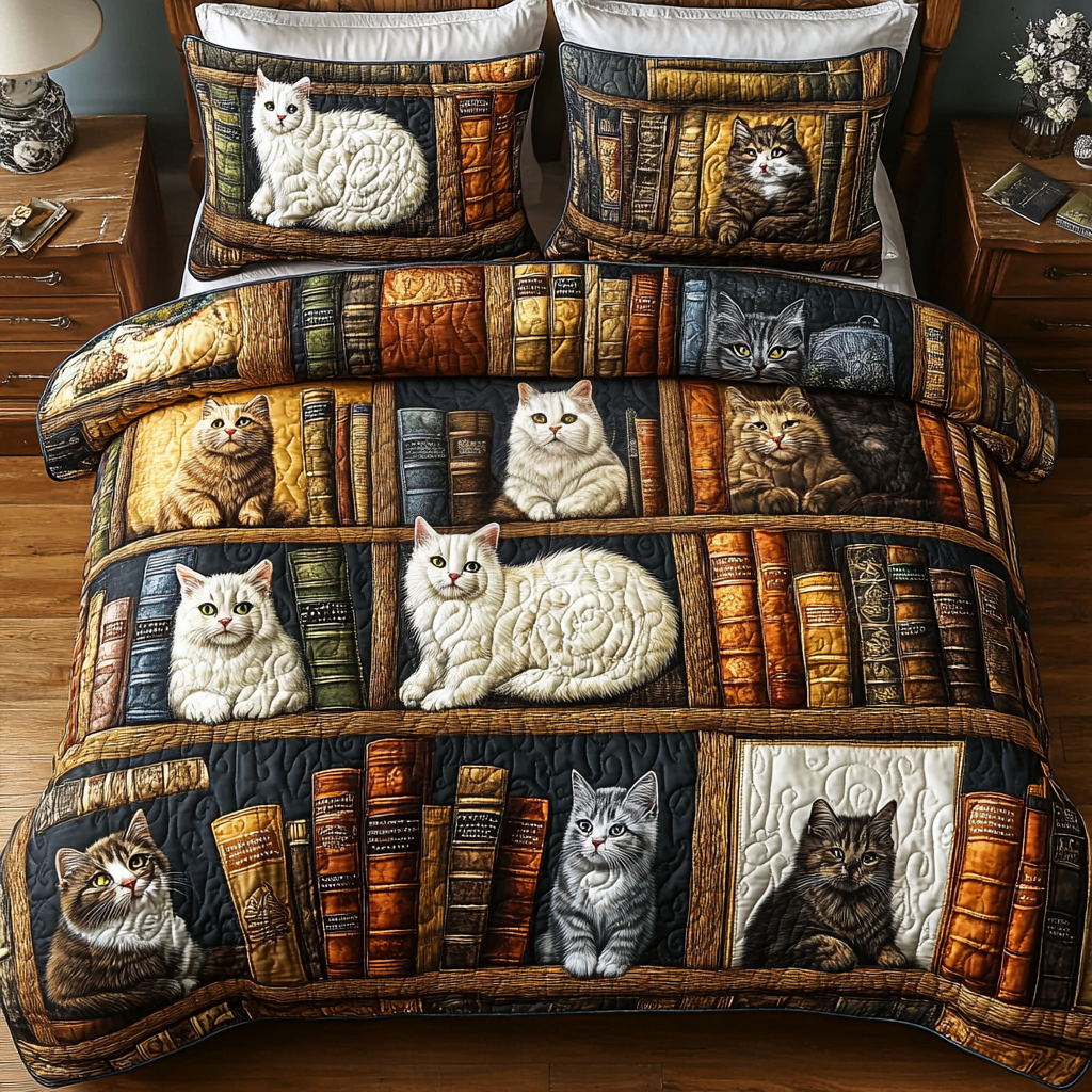 Cozy Paws Quilted Bedding Set Best Bed Sheet Set Xmas Gifts For Cat Lovers