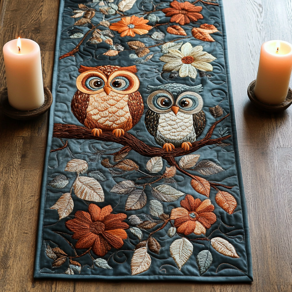 Cozy Perch Quilted Table Runner Kitchen Table Decor Owl Theme Gifts