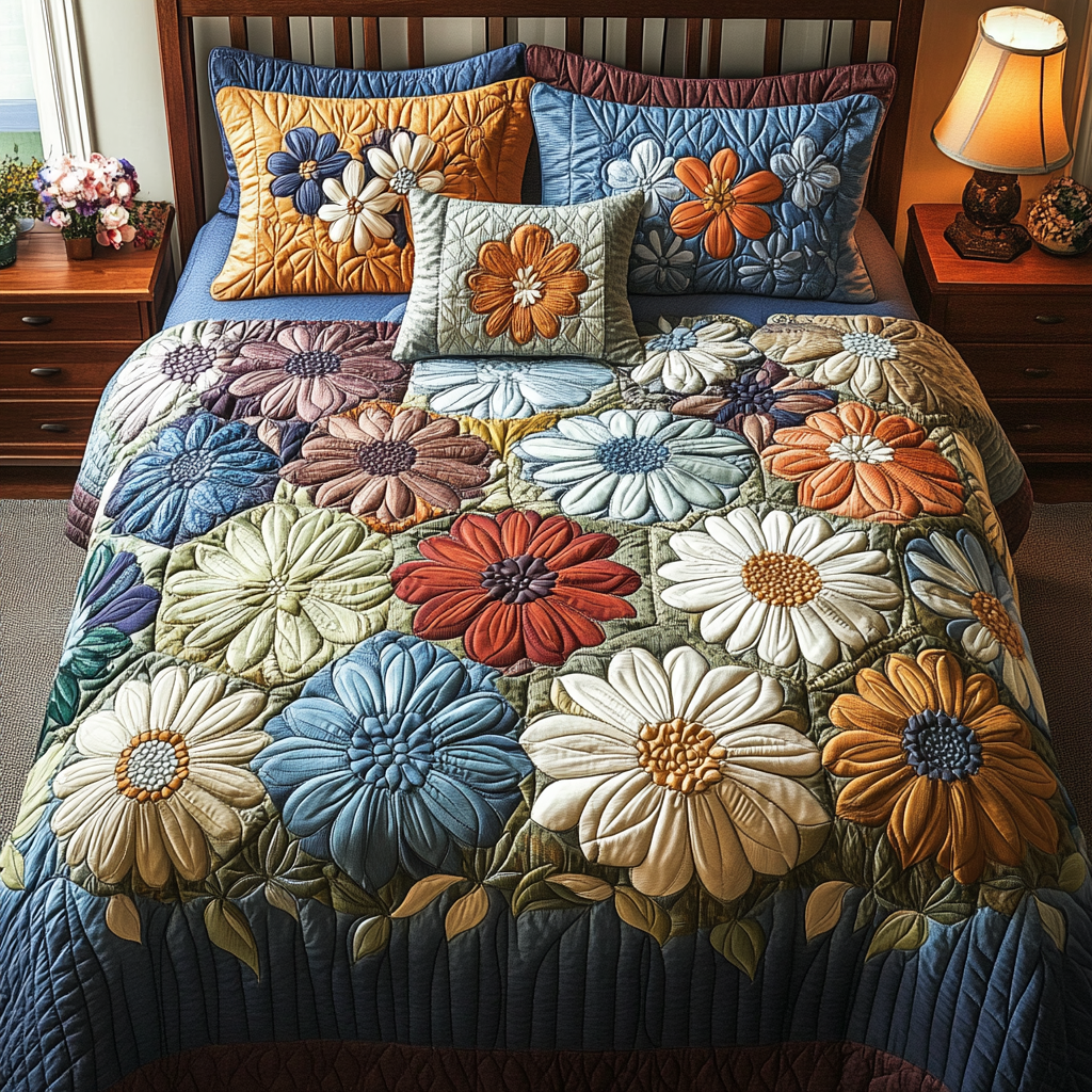 Cozy Petals Quilted Bedding Set Best Comforter Sets Flower Daisy Presents Gifts