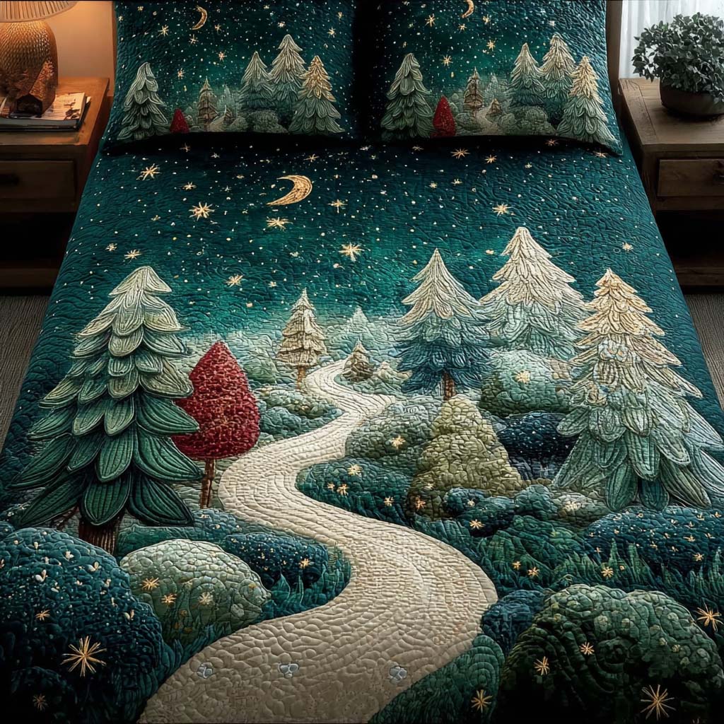Cozy Pine Dreams Quilted Bedding Set Queen Size Comforter Winter Gift For Mom