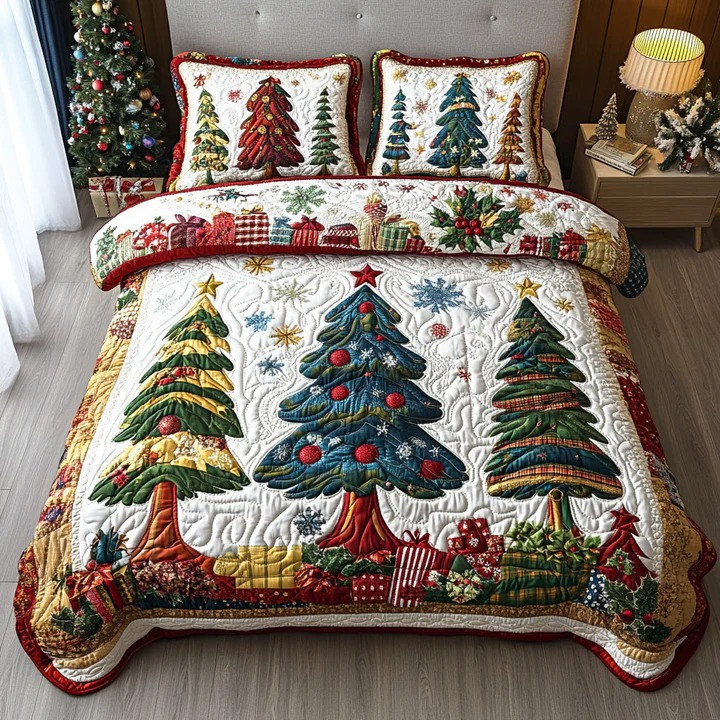 Cozy Pines 3-Piece Quilted Bedding Set Rustic Lodge Bedspread Best Christmas Holiday Gift Ideas