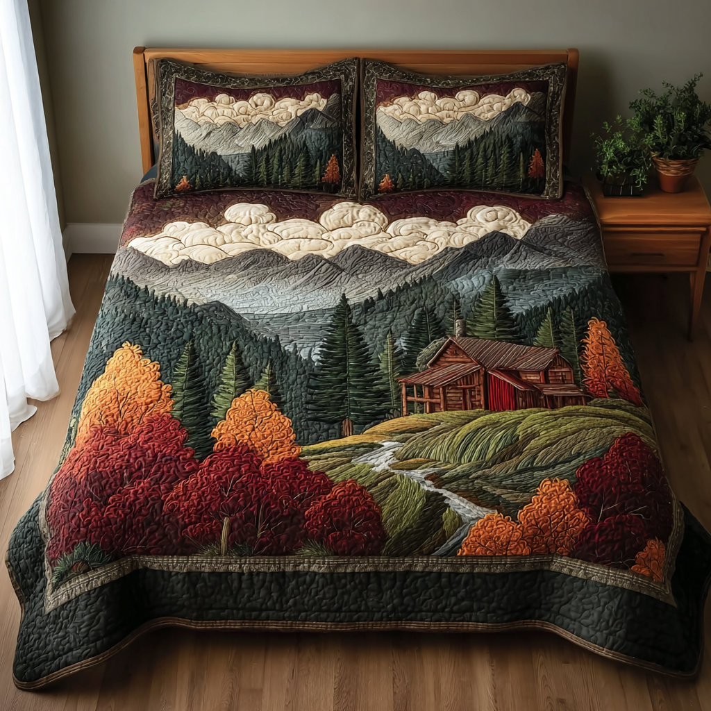 Cozy Pines Quilted Bedding Set Bed Decorations Fall Autumn Season Gifts