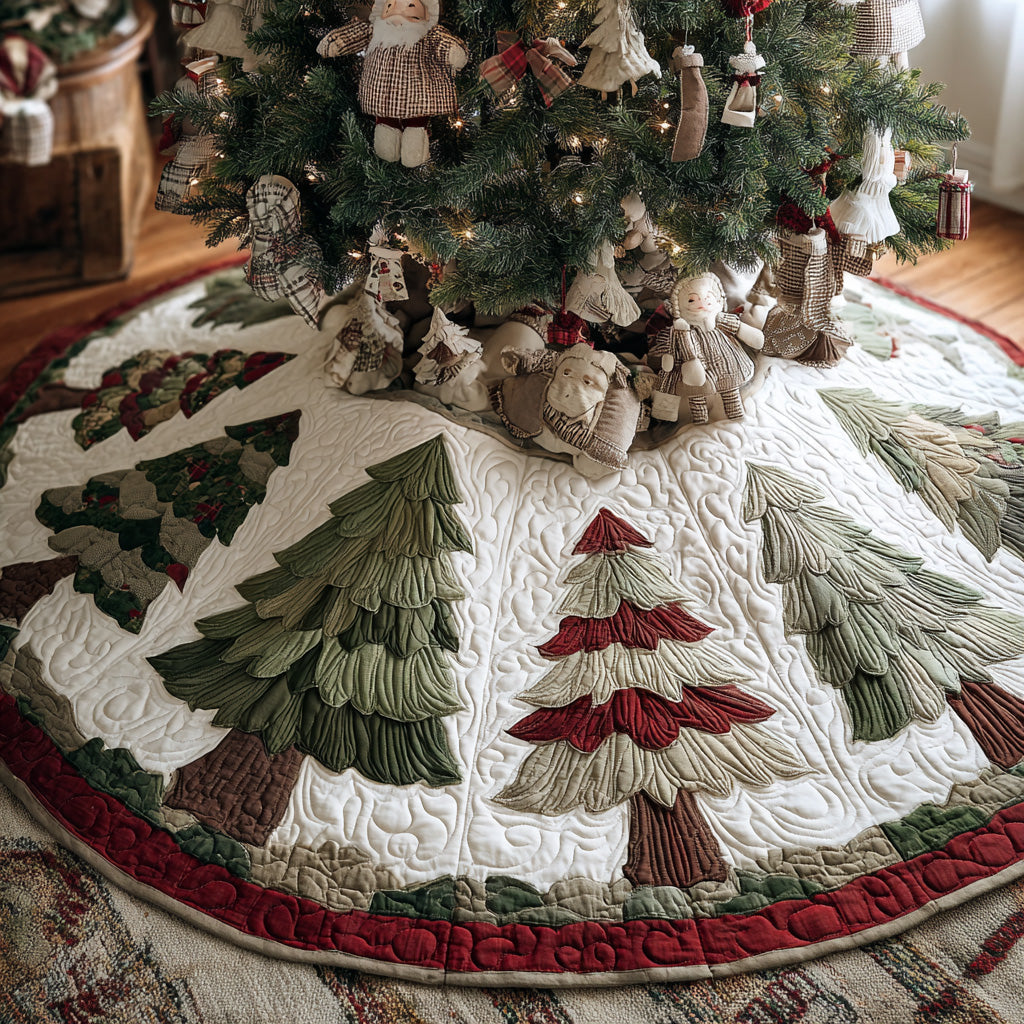 Cozy Pines Quilted Christmas Tree Skirt Luxury Christmas Tree Skirt for Elegant Homes