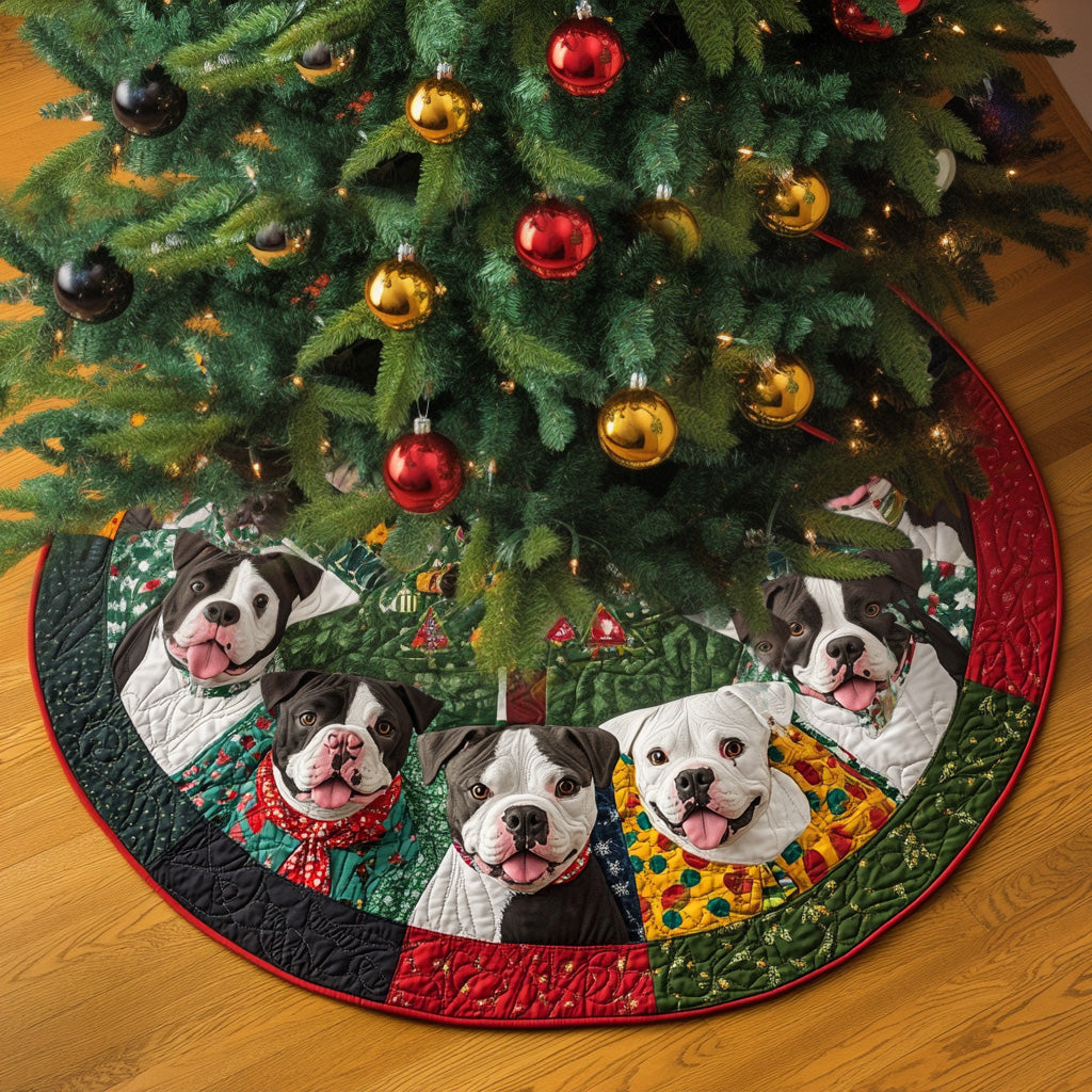 Cozy Pitbull Companions Quilted Christmas Tree Skirt Classic Christmas Home Decor Merry And Bright Holiday Decor