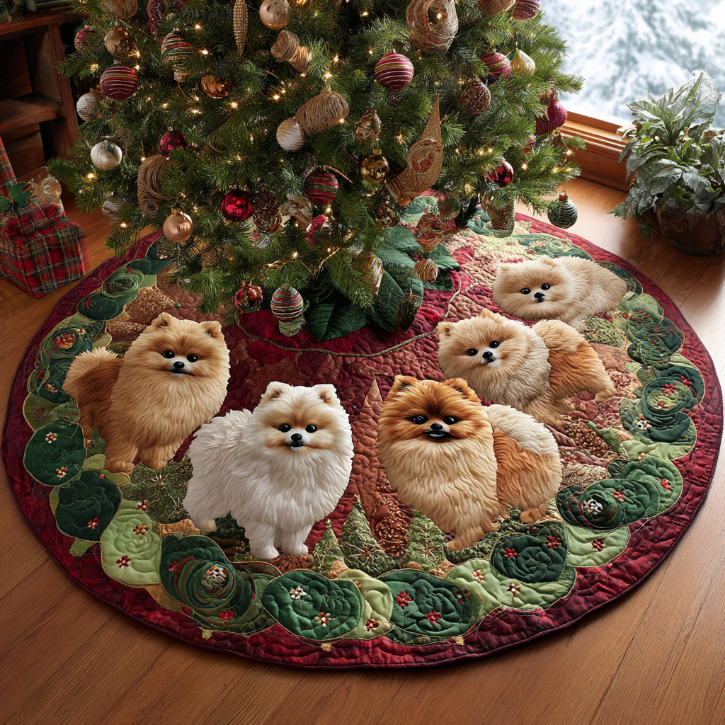 Cozy Pom Christmas Christmas Quilted Tree Skirt Holiday Decor Gifts For Dog Owners