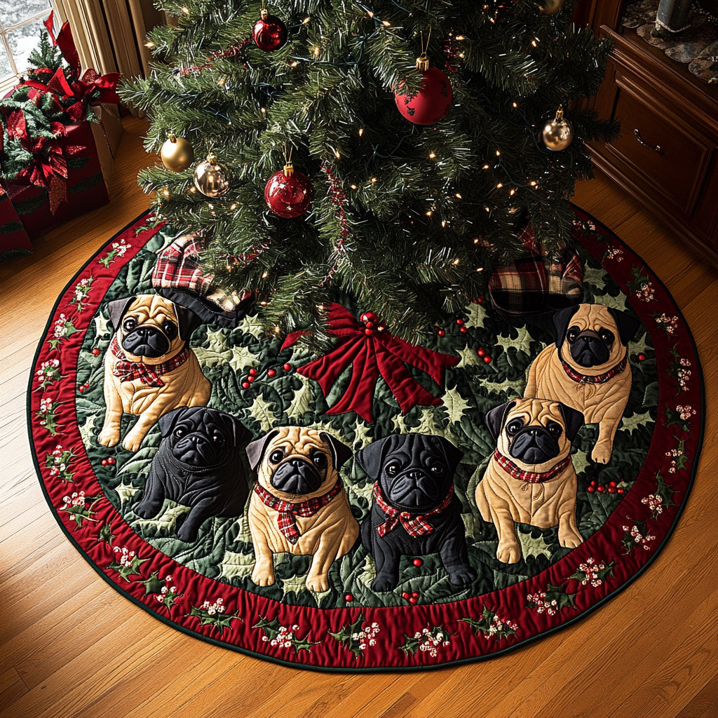 Cozy Pug Christmas Quilted Christmas Tree Skirt Holiday Decorations Christmas Gifts For Pug Lovers