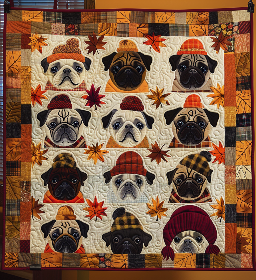 Cozy Pug Gathering Quilted Blanket Christmas Gifts For Pug Lovers