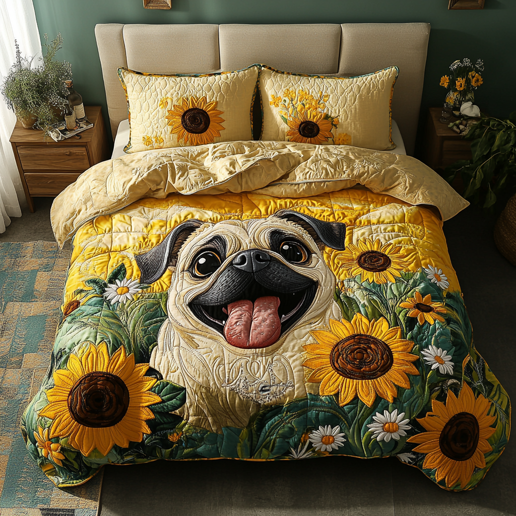 Cozy Pug Quilted Bedding Set Best Bed Sheet Set Pug Gifts For Pug Lovers