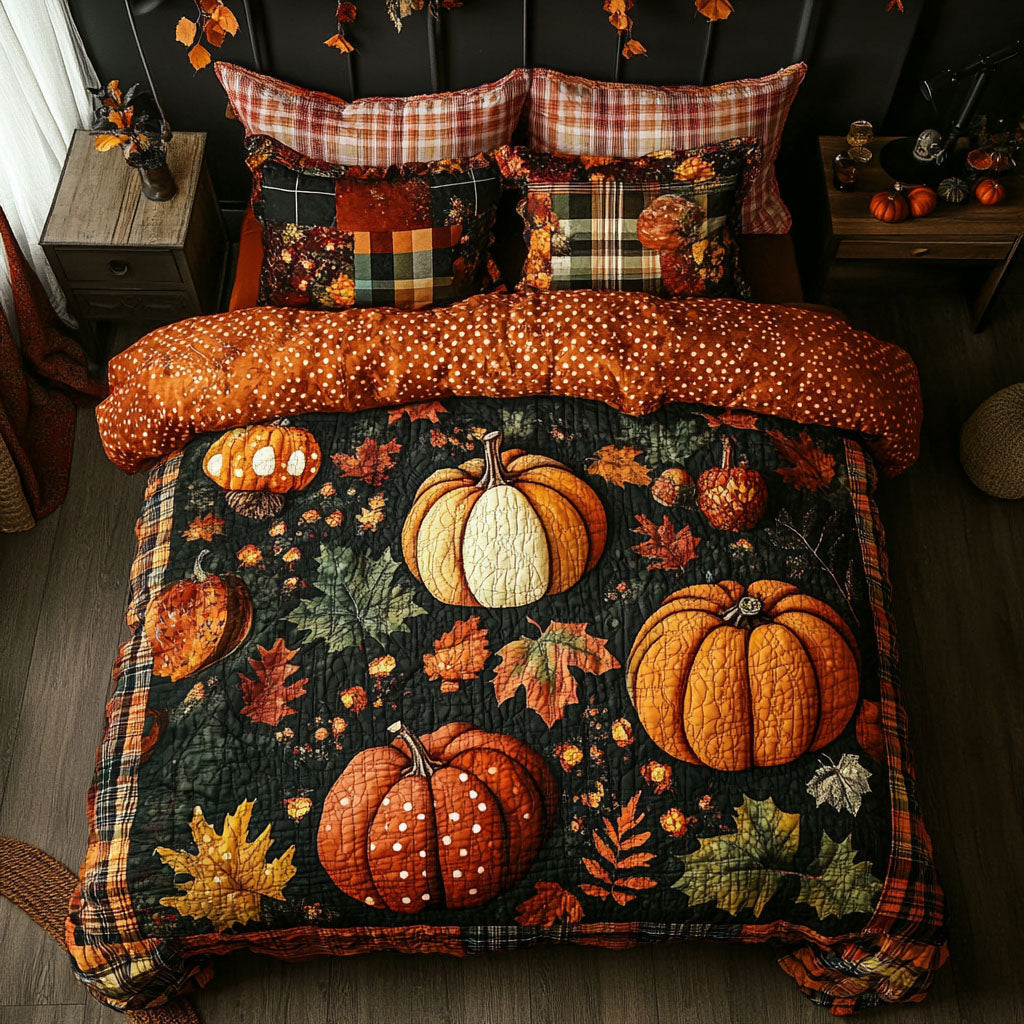 Cozy Pumpkin Fields Quilted Bedding Set Best Bed Sheet Set Autumn Gifts For Friends