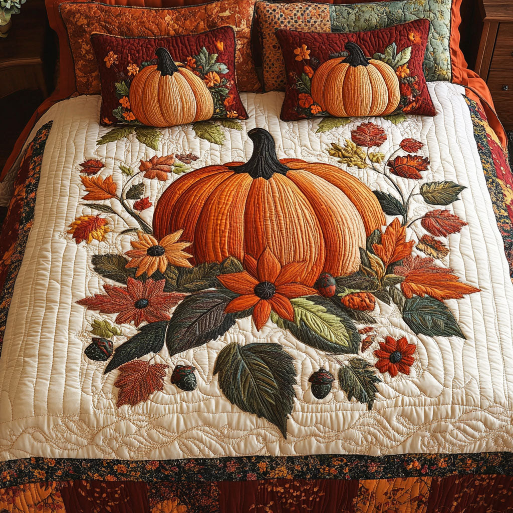 Cozy Pumpkin Memories Quilted Bedding Set Unique Bed Sheet Set Cozy Fall Gift Ideas