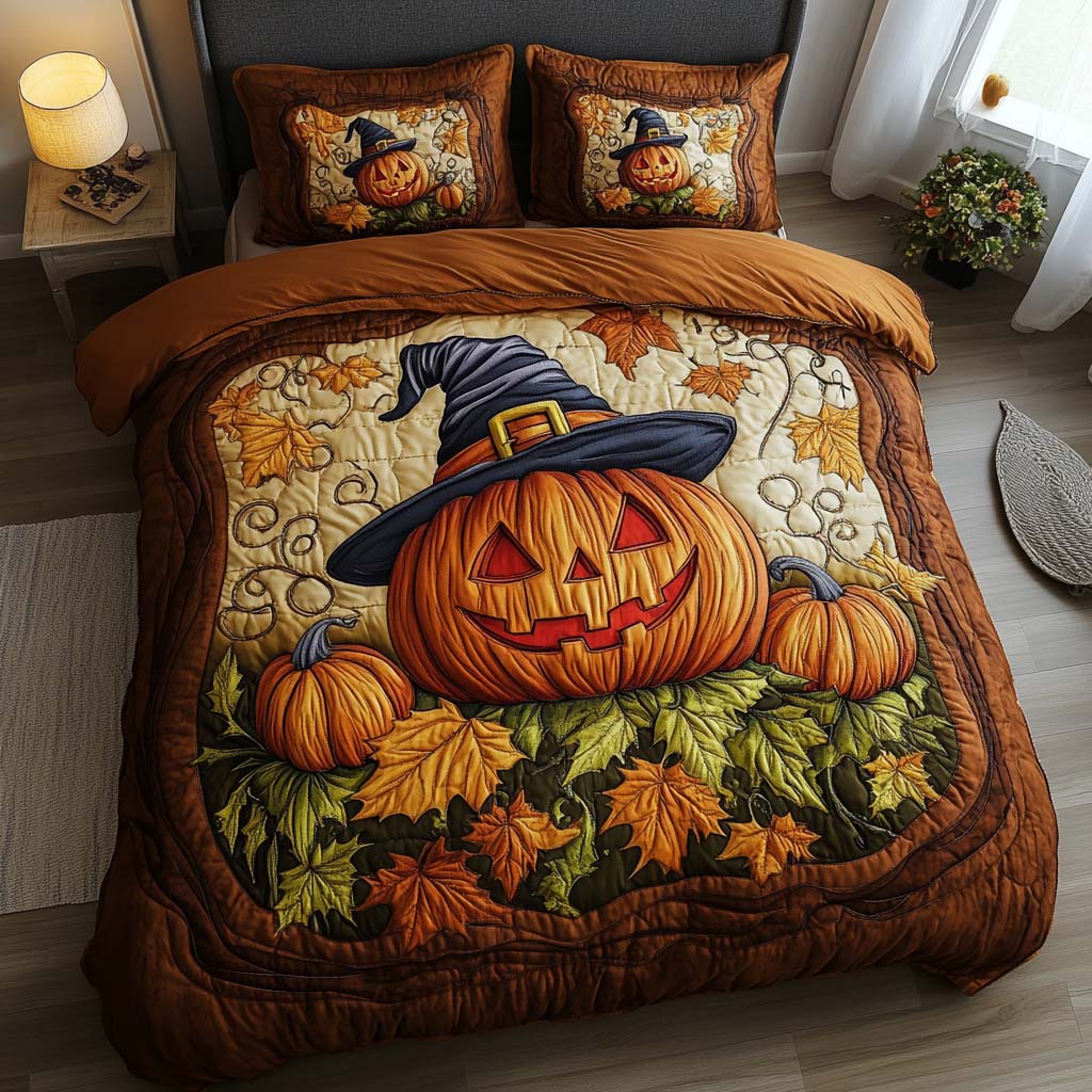 Cozy Pumpkin Patch Quilted Bedding Set Cozy Bedroom Decor Cute Fall Gifts For Girlfriend