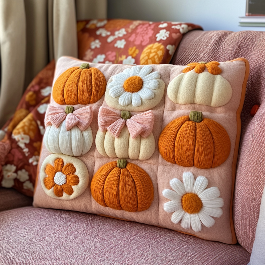 Cozy Pumpkin Patch Quilted Pillow Case Snowflake Christmas Pillow Cover