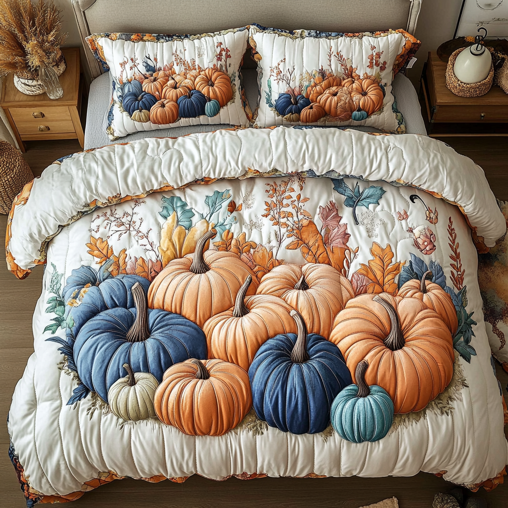 Cozy Pumpkin Quilted Bedding Set Bed Decor Mid Autumn Festival Gift Ideas
