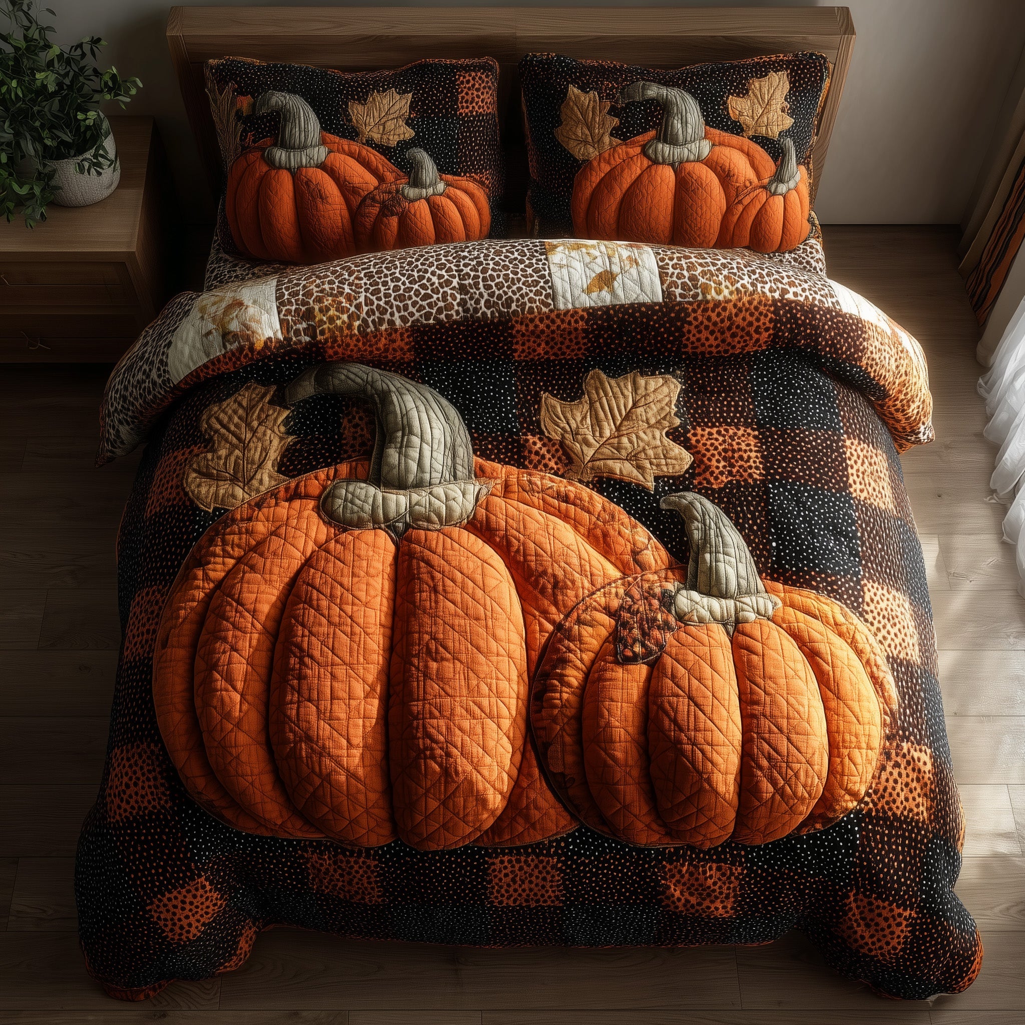 Cozy Pumpkin Quilted Bedding Set Cotton Sateen