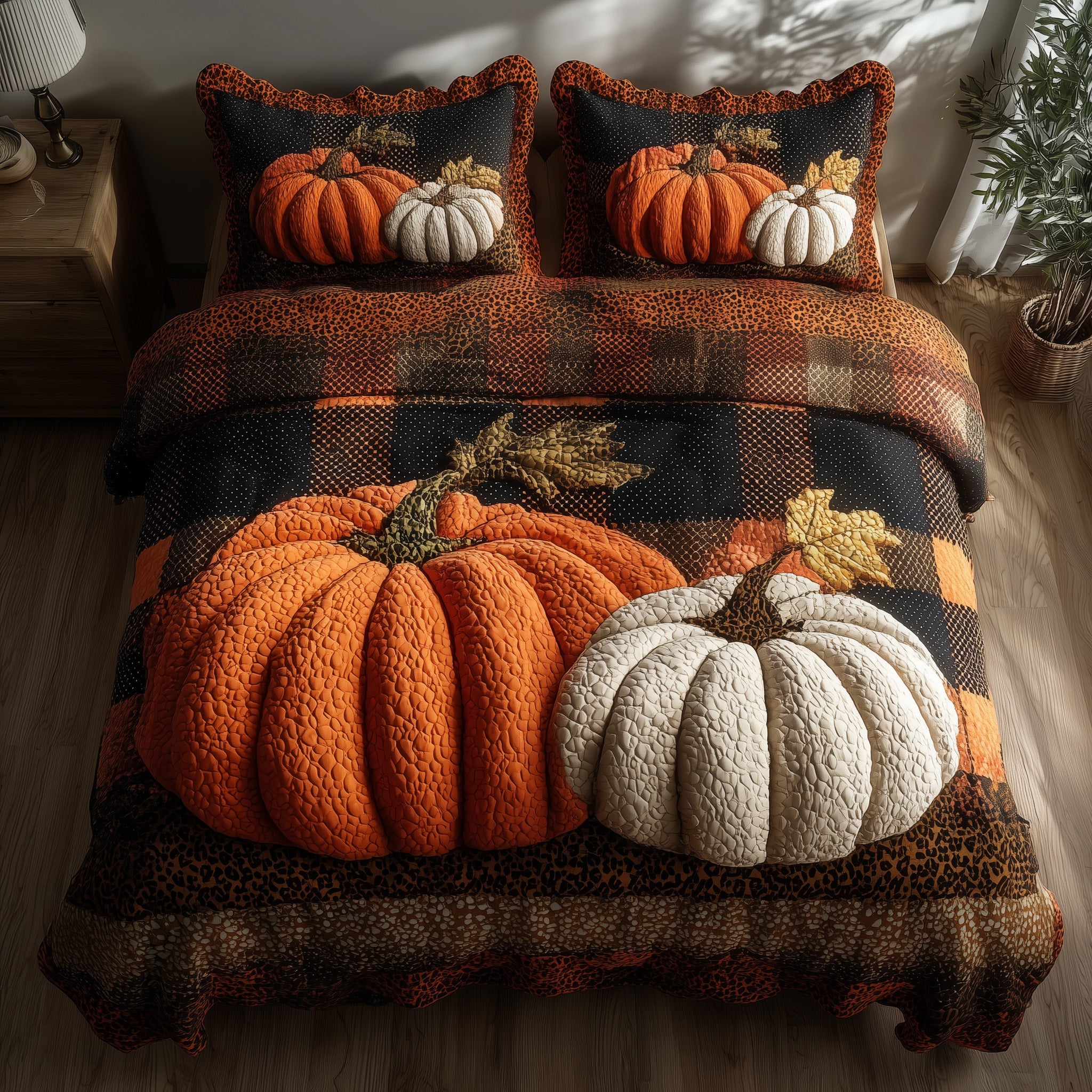 Cozy Pumpkin Quilted Bedding Set Microfiber