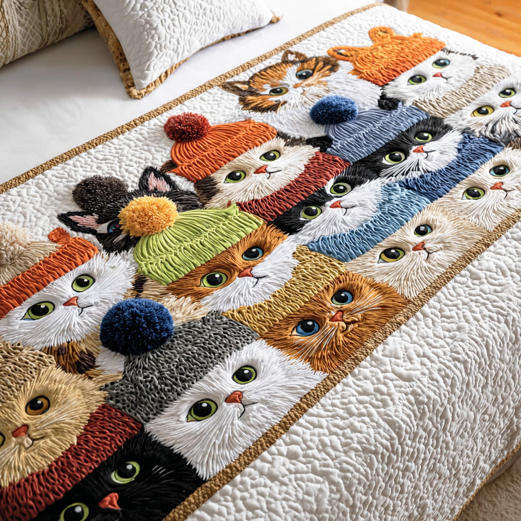 Cozy Purrland Quilted Bed Runner Cozy Bedroom Decor Gifts For Cat Owners