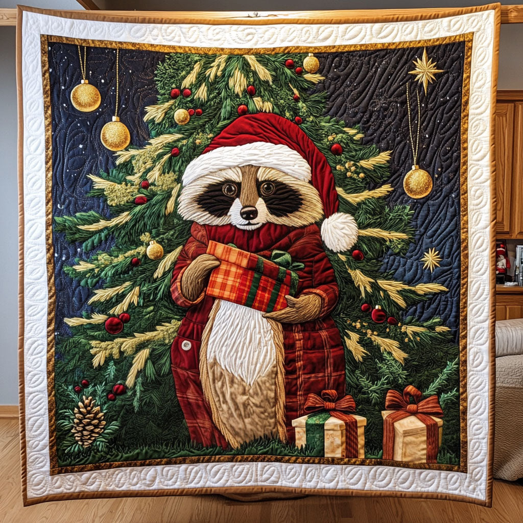 Cozy Racoon With A Festive Spirit Quilt Elegant Quilt Blanket Gift for Housewarming