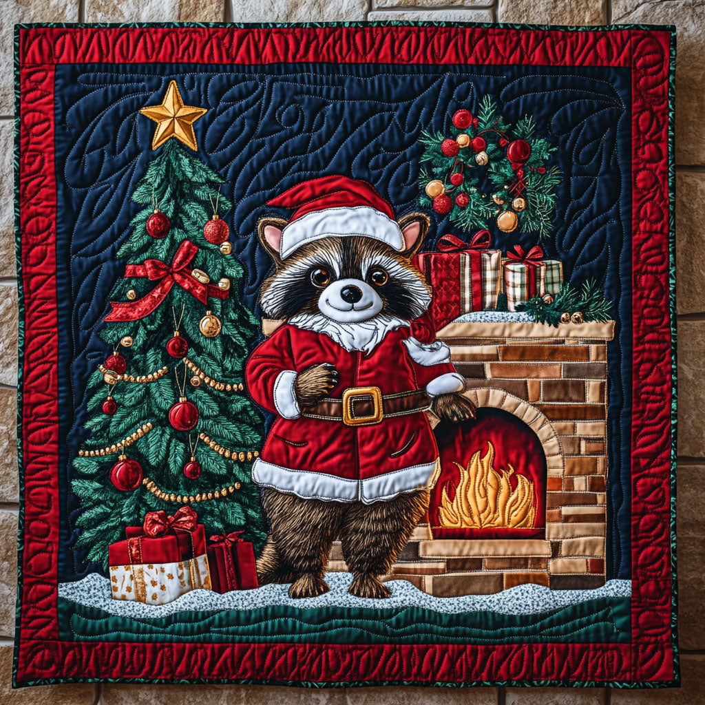 Cozy Racoon With A Festive Spirit Quilt Soft Quilt Blanket Gift for Comfortable Nights
