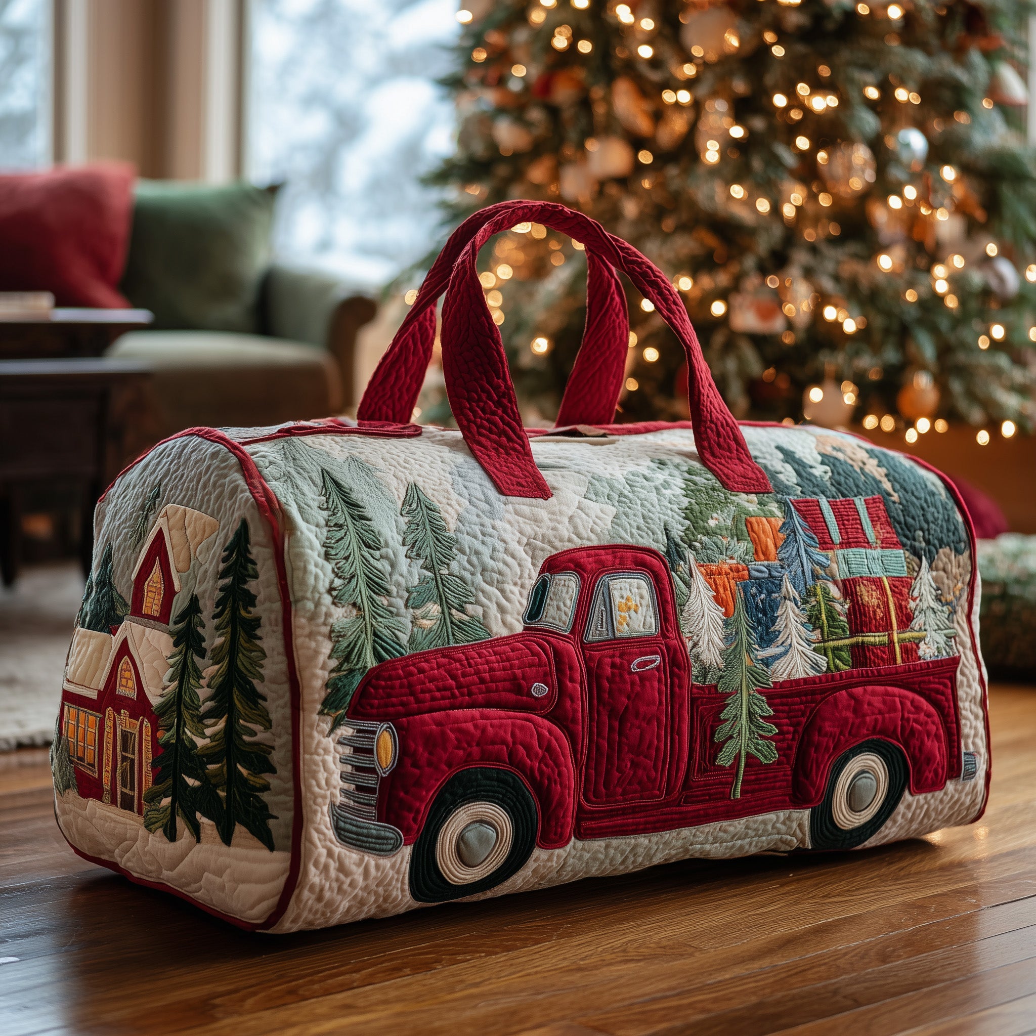 Cozy Red Truck Quilted Duffle Bag Back To School Essential