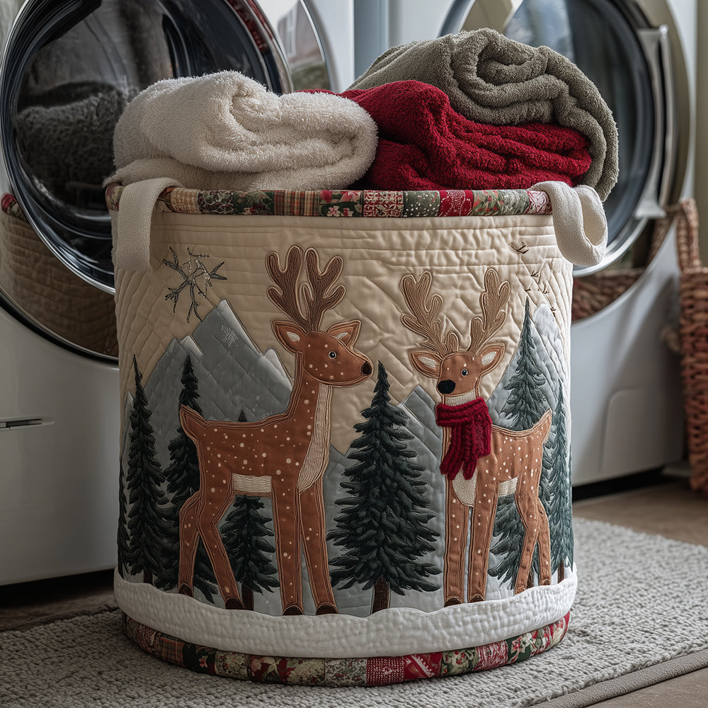Cozy Reindeer Quilted Laundry Basket Merch For Her