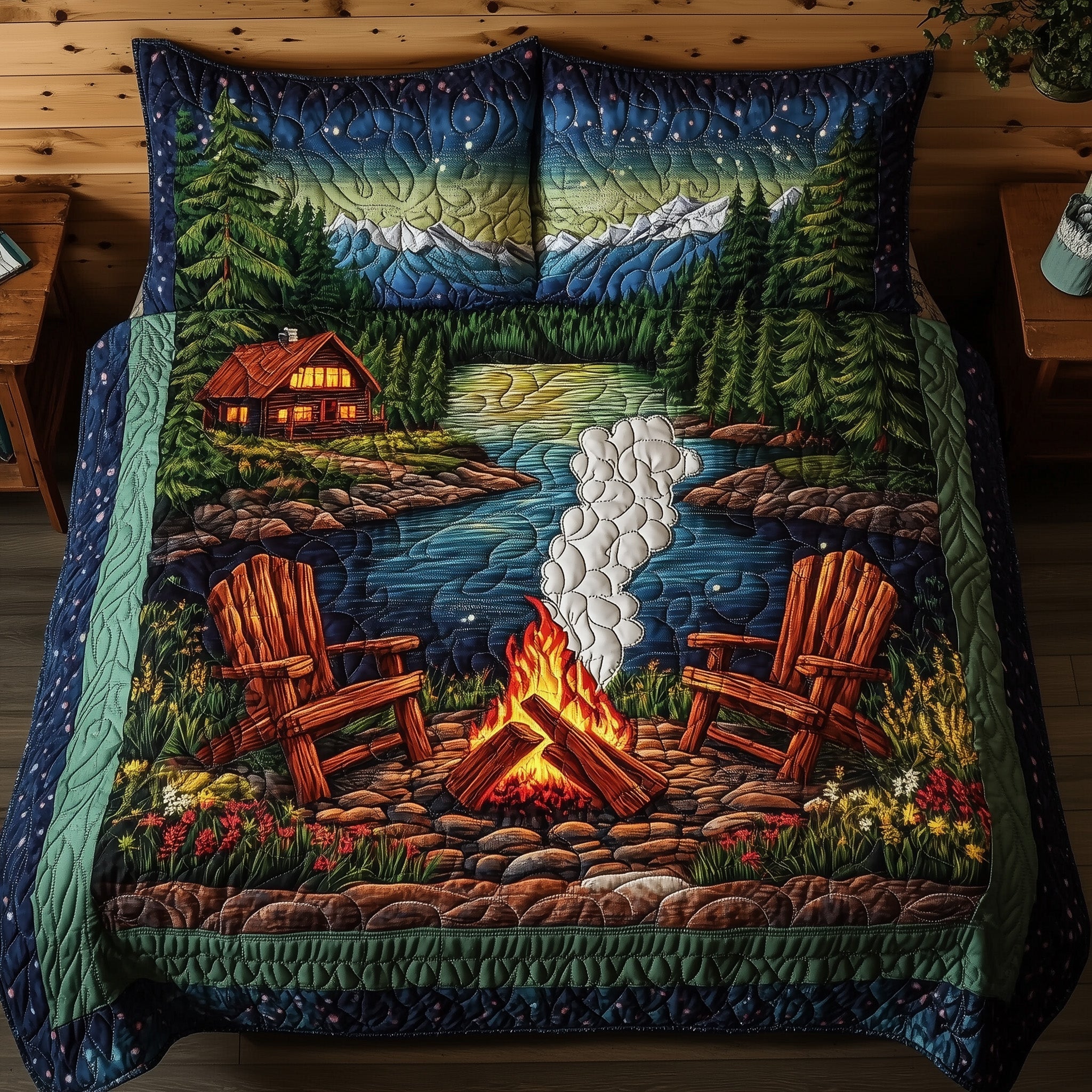 Cozy Retreat Quilted Bedding Set Duvet Cover Bedspread Camping Gifts For Couples