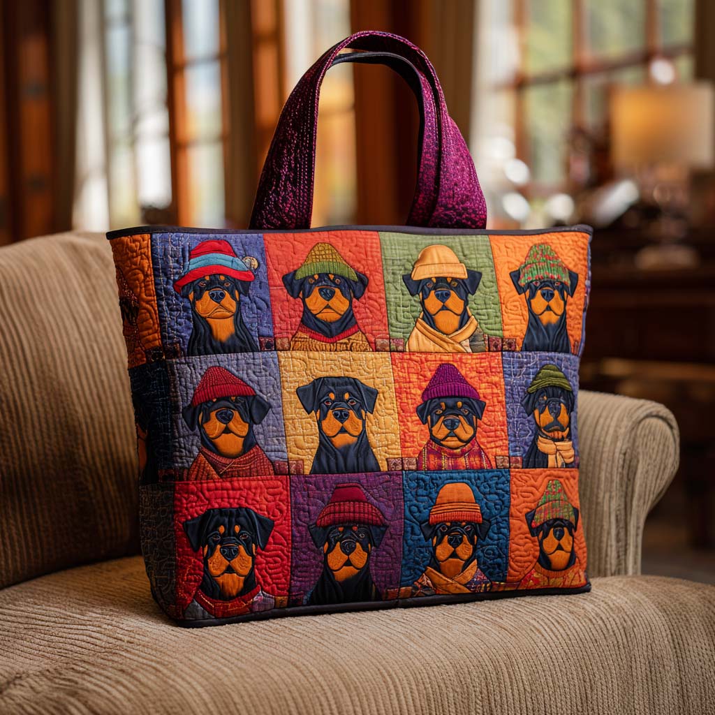 Cozy Rottie Patch Quilted Tote Bag Gifts For Someone Who Loves Their Dog