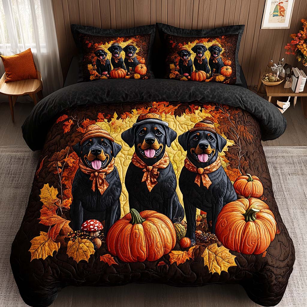 Cozy Rottie Quilted Bedding Set Holiday Duvet Cover Set Rottweiler Christmas Gifts