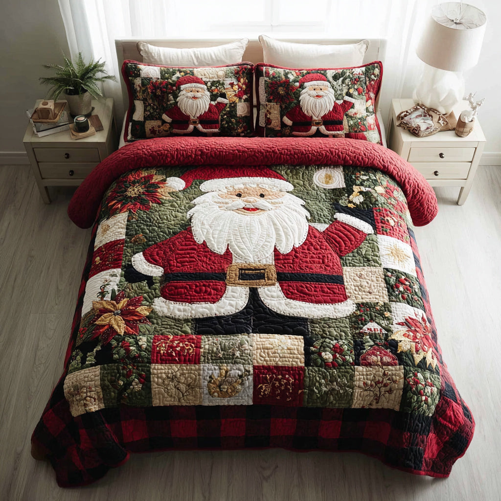 Cozy Santa Claus Quilted Bedding Set Xmas Duvet Sets Christmas Presents For Her
