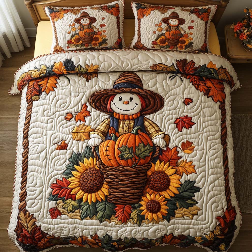Cozy Scarecrow Days Quilted Bedding Set Best Bed Sheet Set Fun Fall Gift Ideas