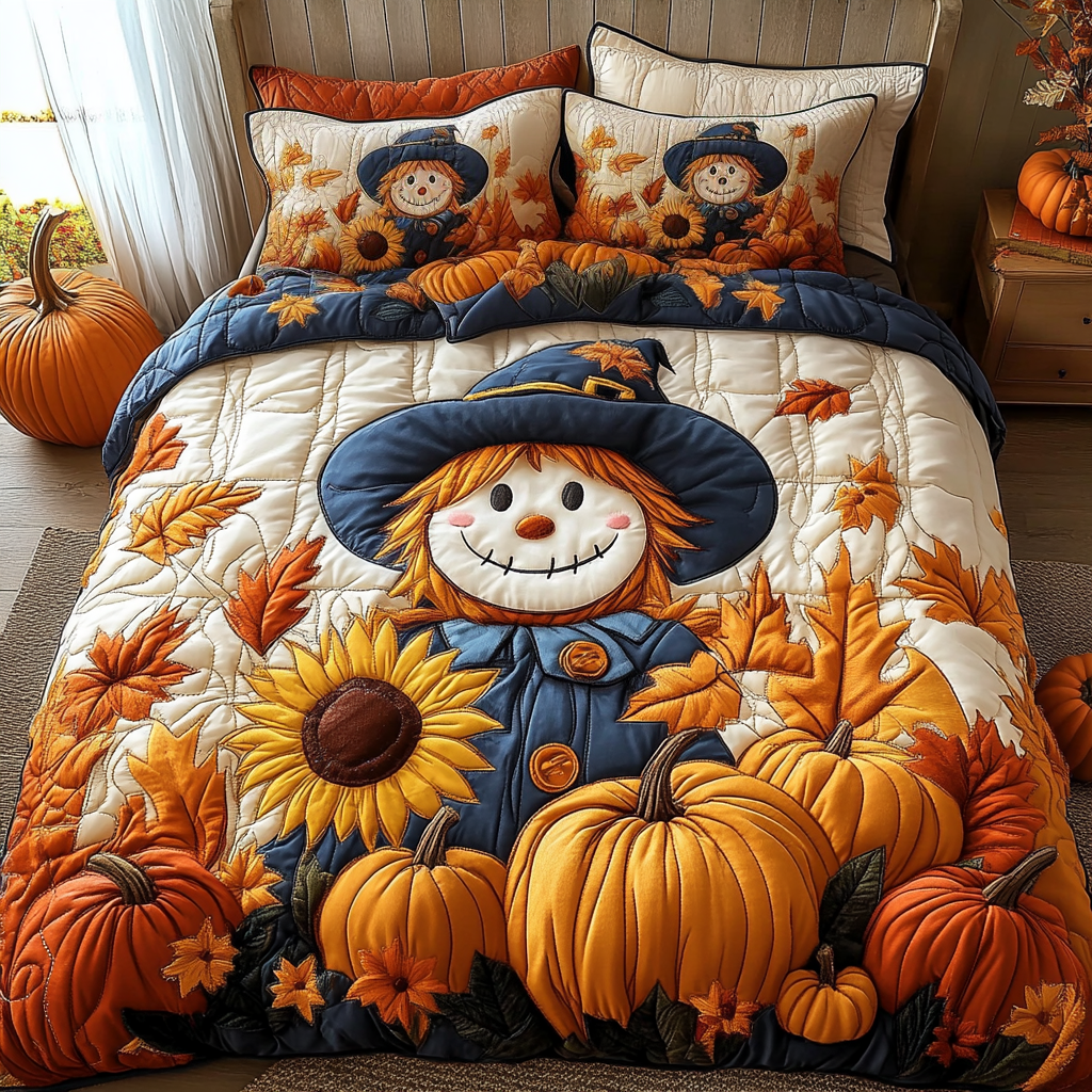 Cozy Scarecrow Quilted Bedding Set Cool Bedroom Decor Fall Autumn Gifts For Him
