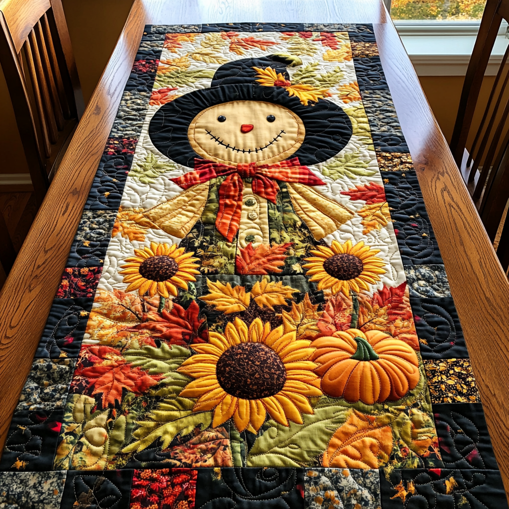Cozy Scarecrow Quilted Table Runner Elegant Fall Table Runner Family Presents