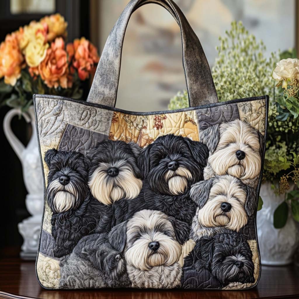 Cozy Schnauzer Pack Quilted Tote Bag Cute Gifts For Dog Lovers Owners
