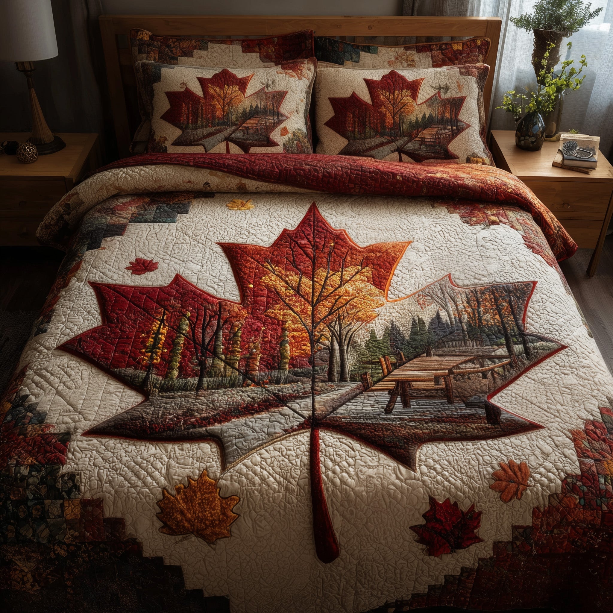 Cozy Season Quilted Bedding Set Duvet Cover Bedspread Fall Gift Items