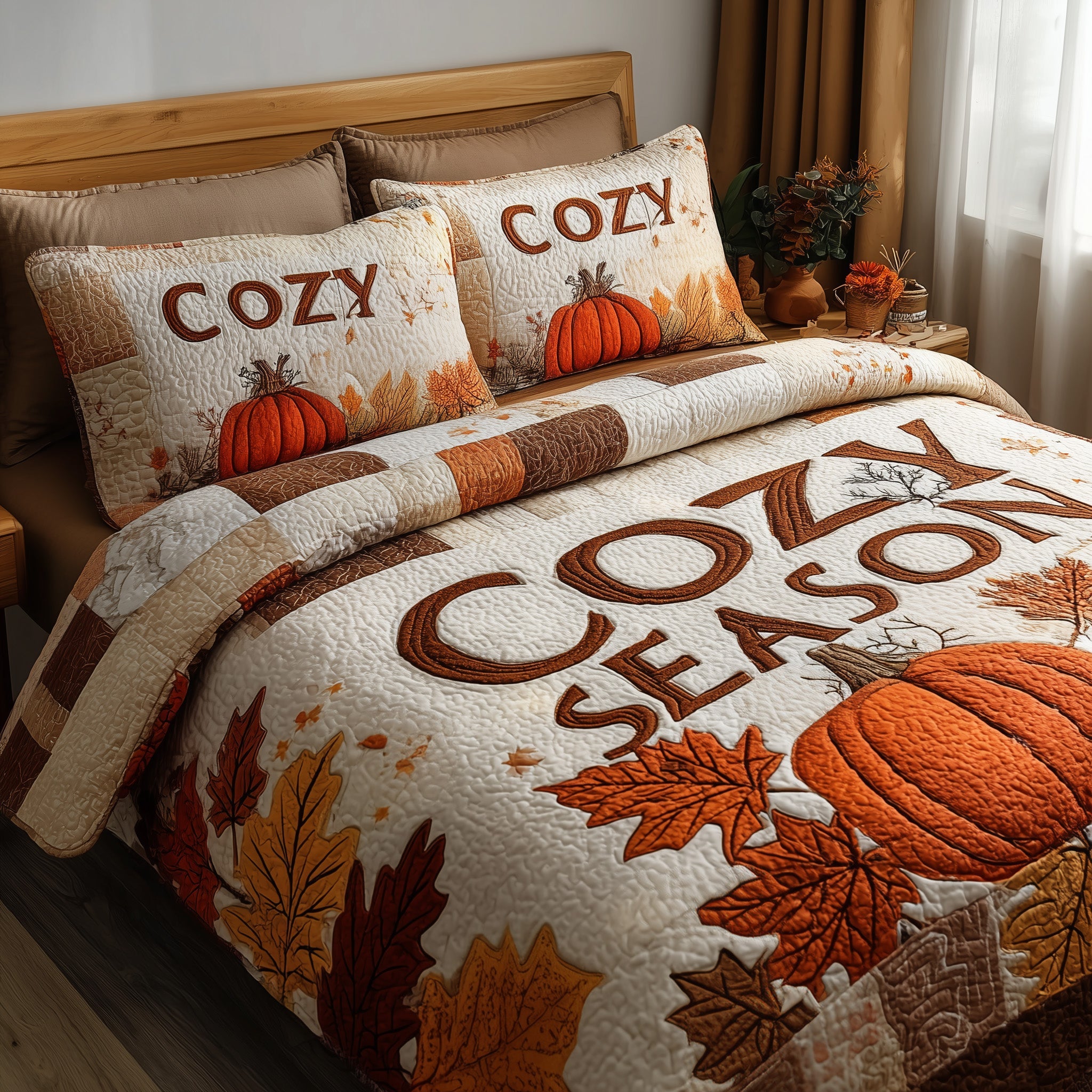 Cozy Season Quilted Bedding Set Striped Design