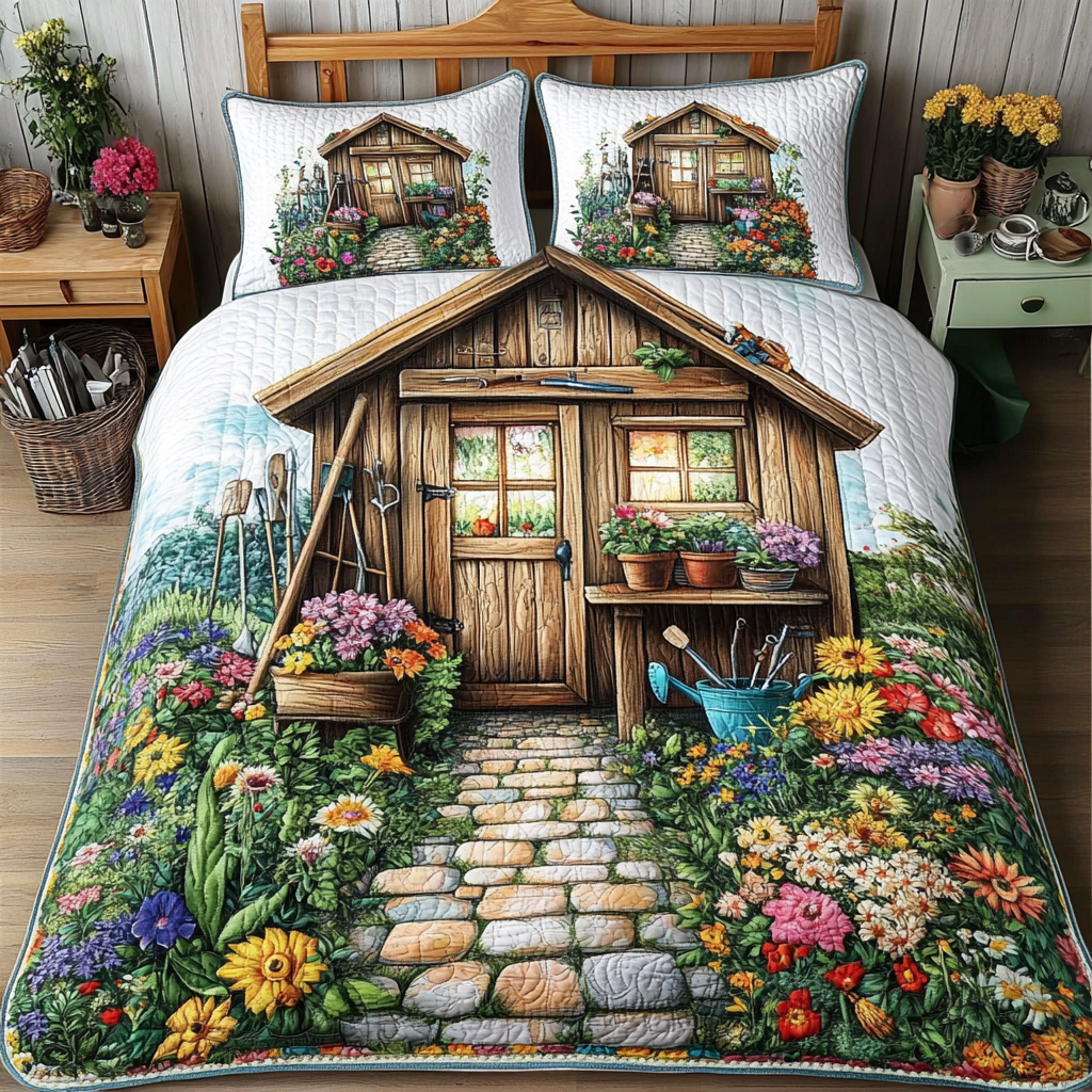 Cozy Shed Quilted Bedding Set Holiday Duvet Covers Christmas Gifts For Flower Lovers