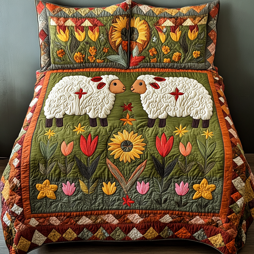 Cozy Sheep Quilted Bedding Set Christmas Duvet Cover Sheep Secret Santa Gifts