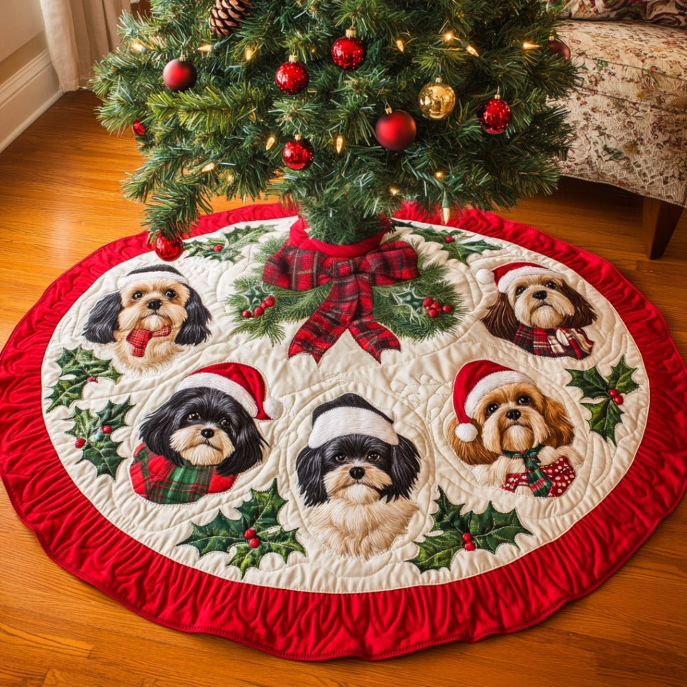 Cozy Shih Tzu Christmas Quilted Tree Skirt Holiday Home Decor Good Gifts For Dog Lovers