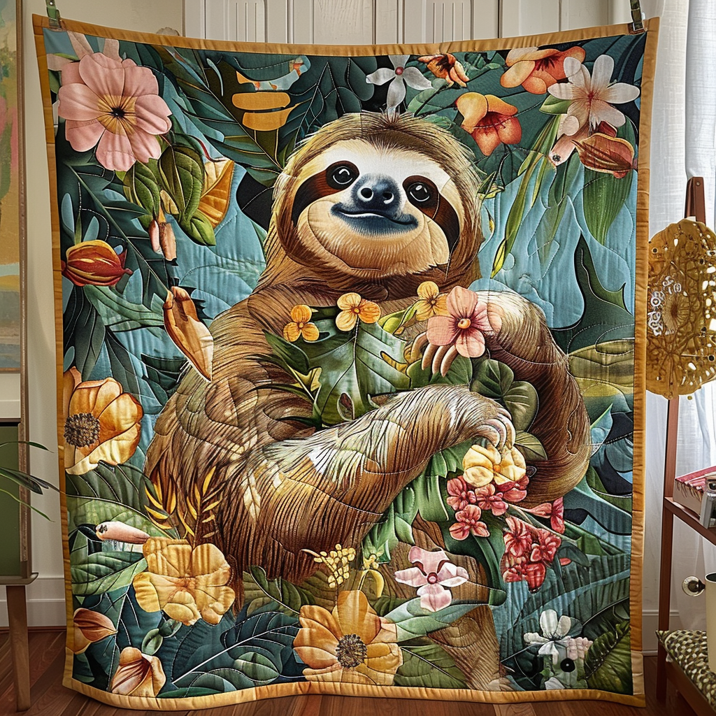 Cozy Sloth Vibes Quilted Blanket Sloth Gift Idea