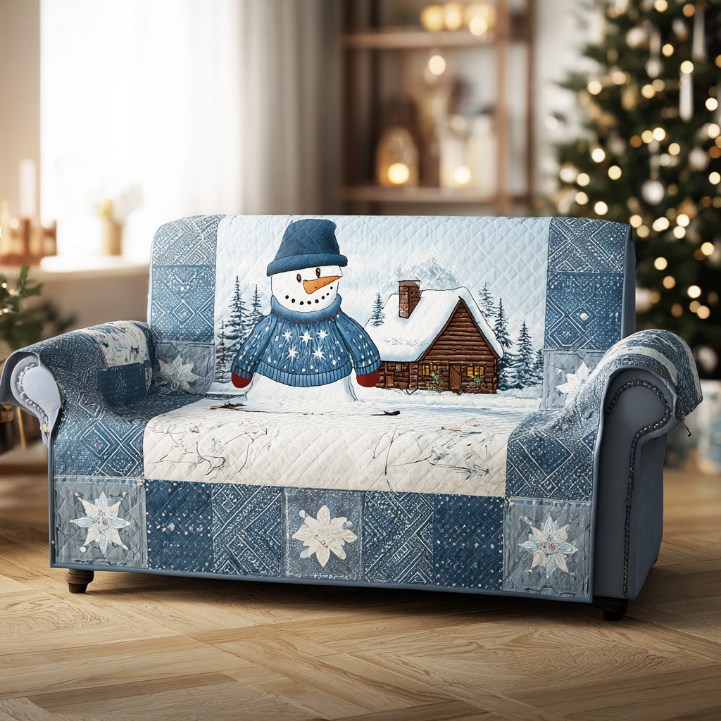 Cozy Snow Village Quilted Sofa Cover Santa Sofa Cover Unique Snowman Gifts