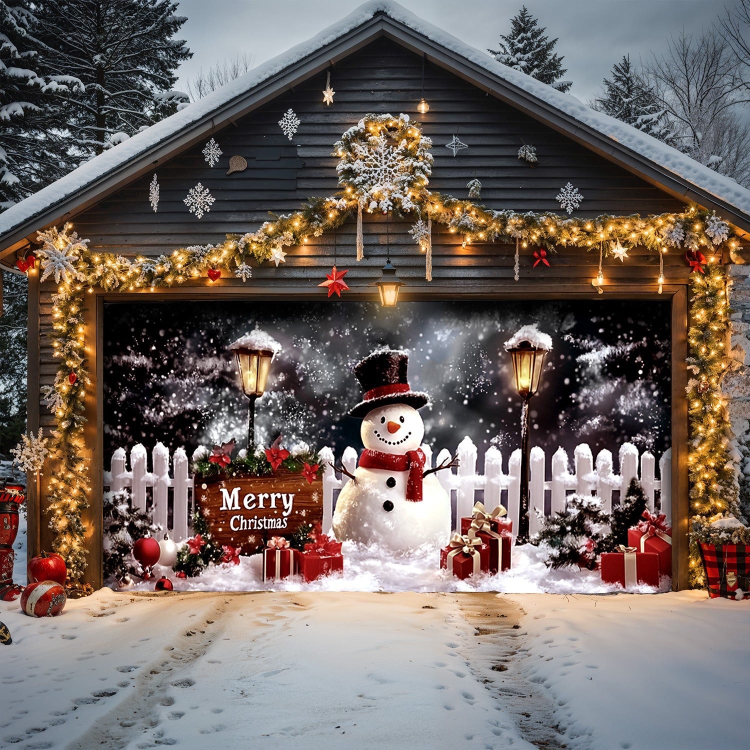 Cozy Snowman Christmas Garage Door Banner Winter Decor Christmas Gifts For Snowman Lovers