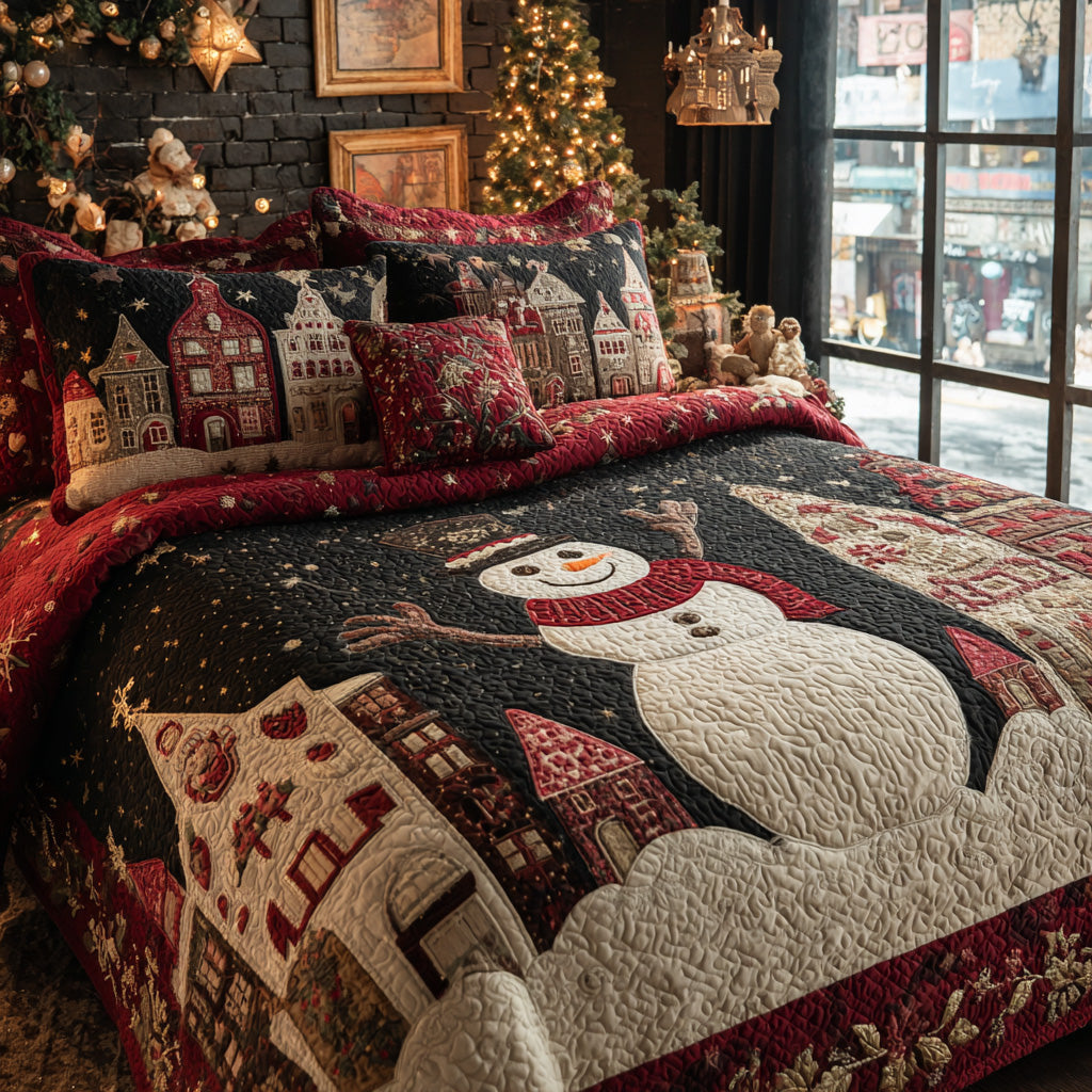 Cozy Snowman Quilted Bedding Set Best Christmas Duvet Cover Set Snowman Christmas Gifts