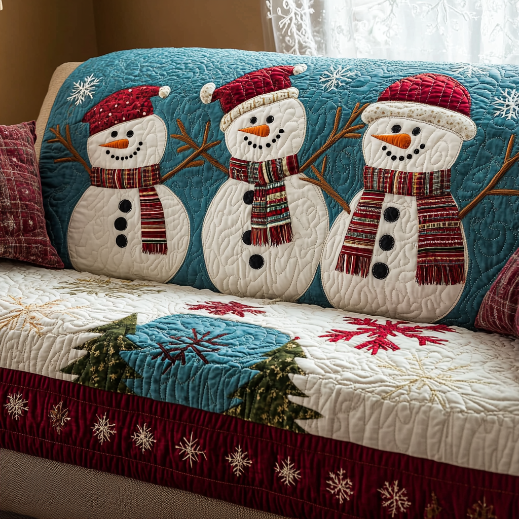 Cozy Snowman Quilted Sofa Cover Holiday Living Room Decor Snowman Gifts For Adults